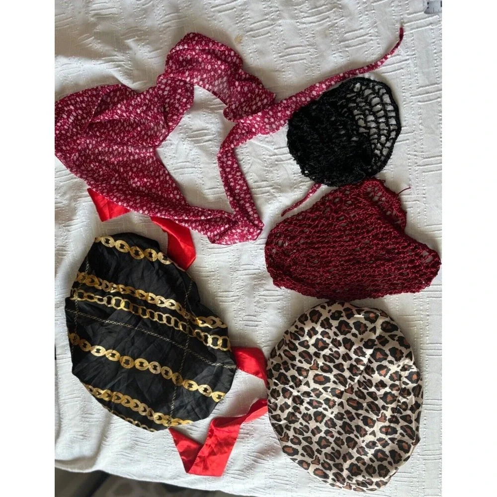Set‎ Of 5 Hair Bonnets & Bands With Various Prints